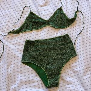 Oseree Lumiere High Waisted Bra Bikini in Green Glitter SS23
